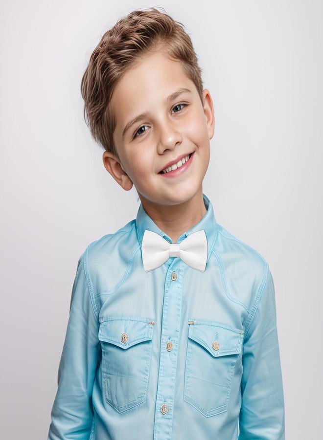 Bskifnn Kids Bow Ties Solid Color Satin Bow Tie for Child Boys Toddlers Wedding Party Dress up (White, kids) - Image 5